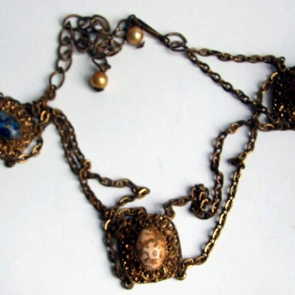 Antique Unique Metal Womens Belt w Carbuncle's Heavy Fabulous RARE - Picture 1 of 5